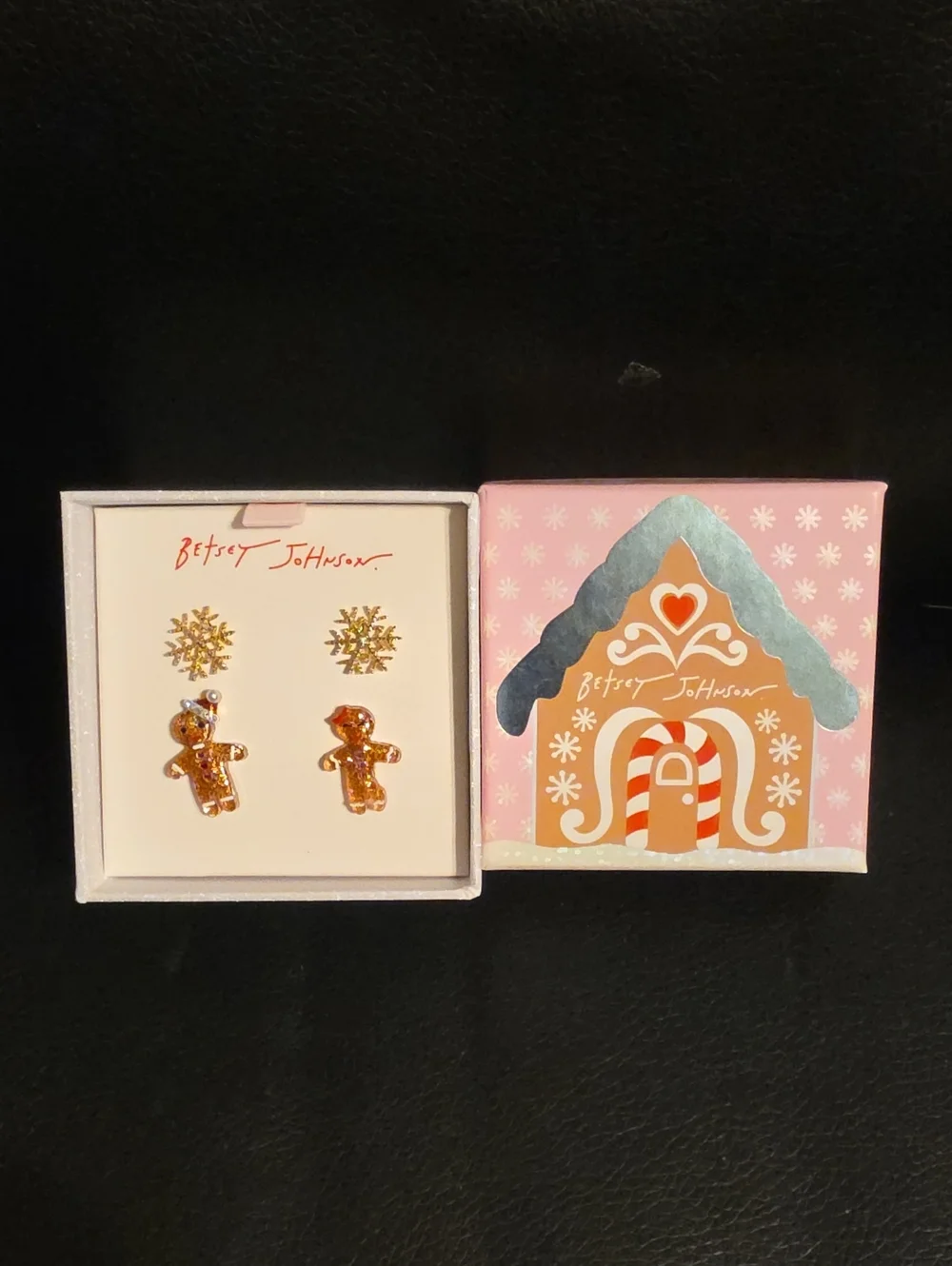Betsey Johnson Gingerbread & Snowflake Holiday Earring Set - Picture 2 of 4